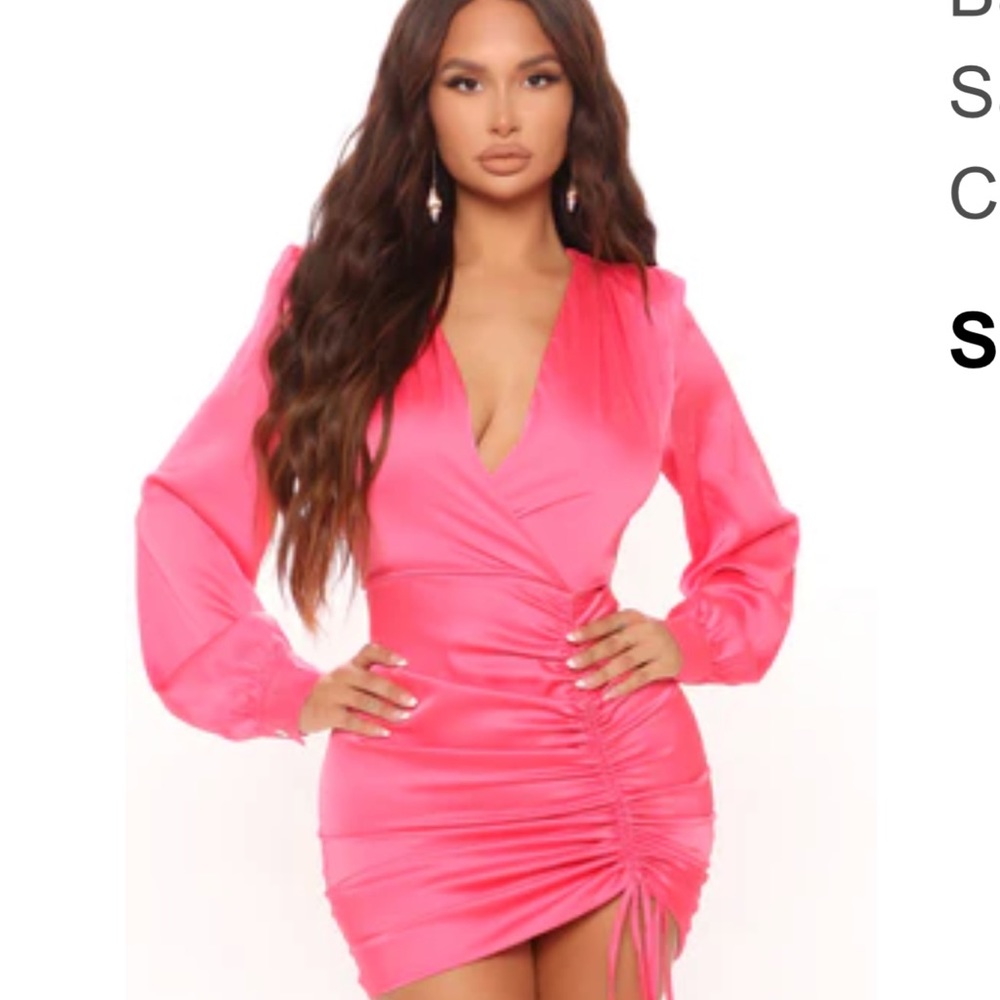 Fashion Nova Pink Long Sleeve Dress
